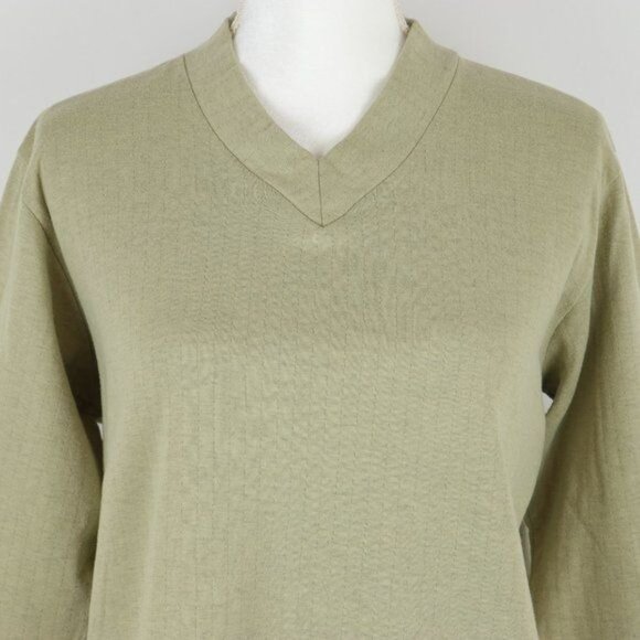Flax Women's Medium Green Cotton Ribbed V-Neck Knit Sweater - Picture 2 of 7